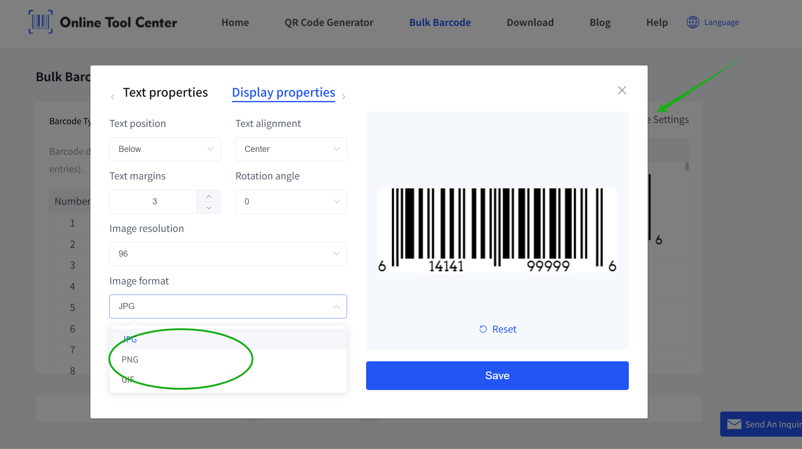 choose barcode image format pilih format gambar barcode