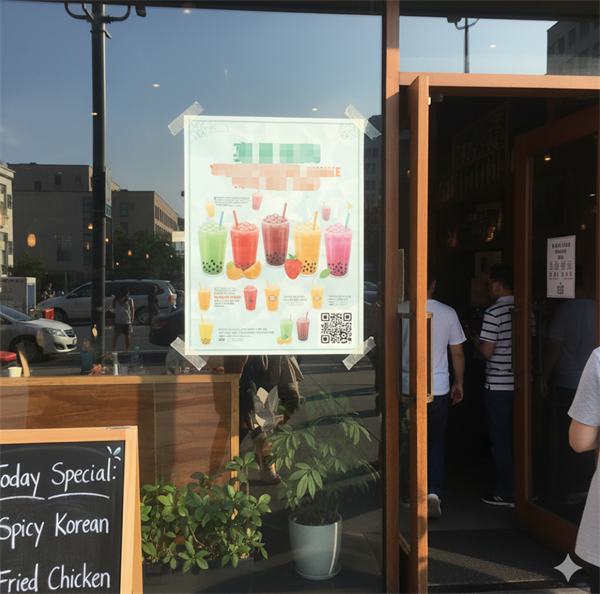 Kode QR pada poster promosi di pintu masuk toko