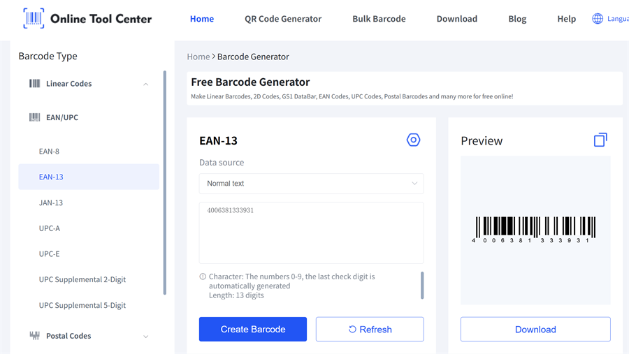 Generasi kode batang GTIN 13