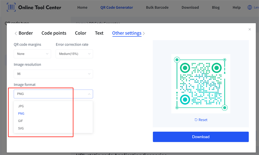 Format gambar dari kode QR statis