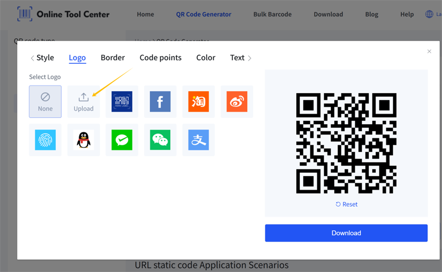 upload logo dalam generator kode qr