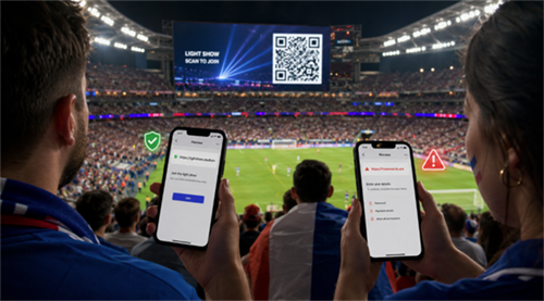 scan qr code at a world cup match pemindaian kode qr di pertandingan piala dunia