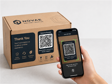 scan qr code on packing box pemindaian kode qr pada kotak pengemasan